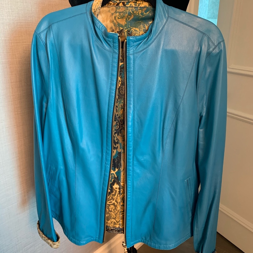 Reversible blue leather jacket